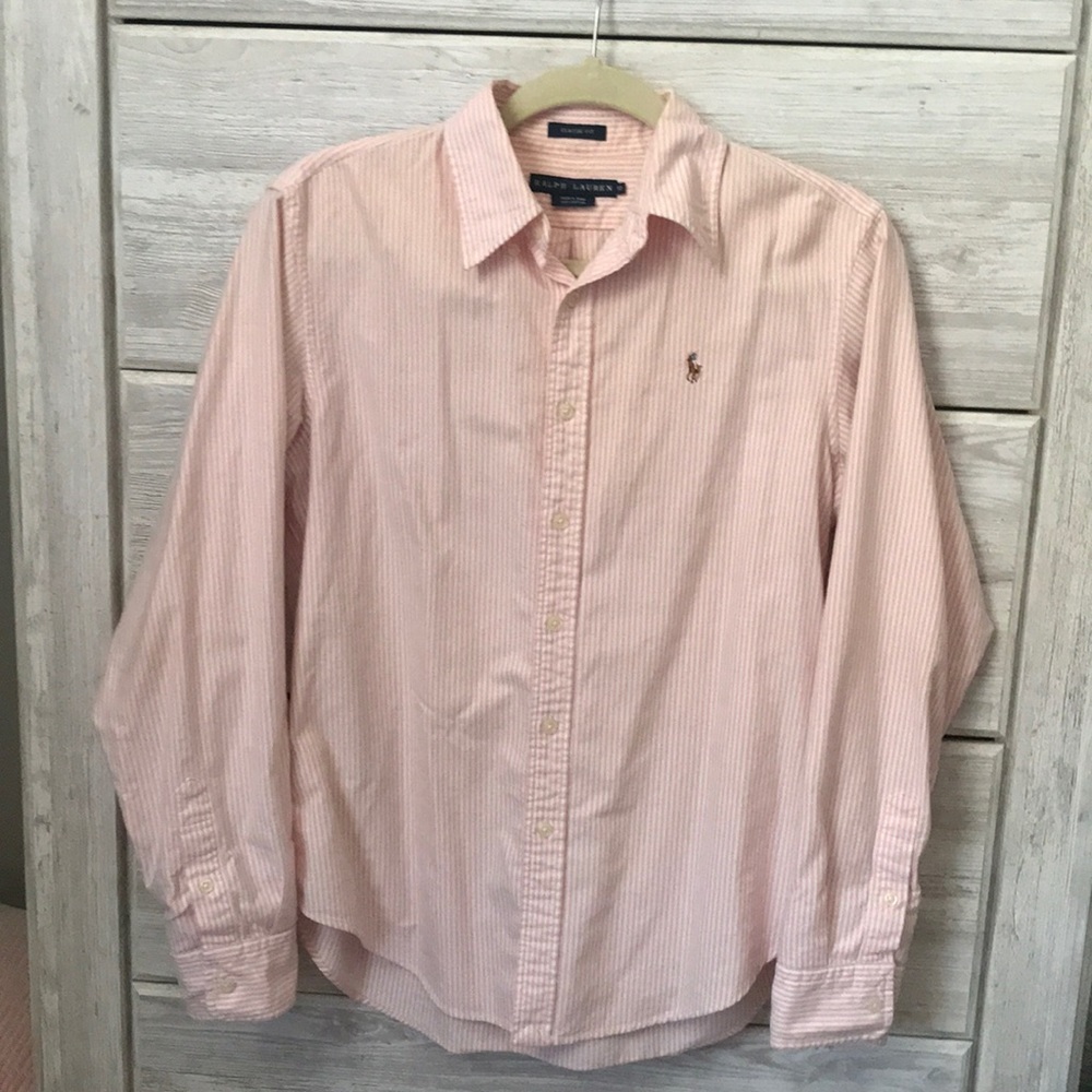Pink classic fit polo button up